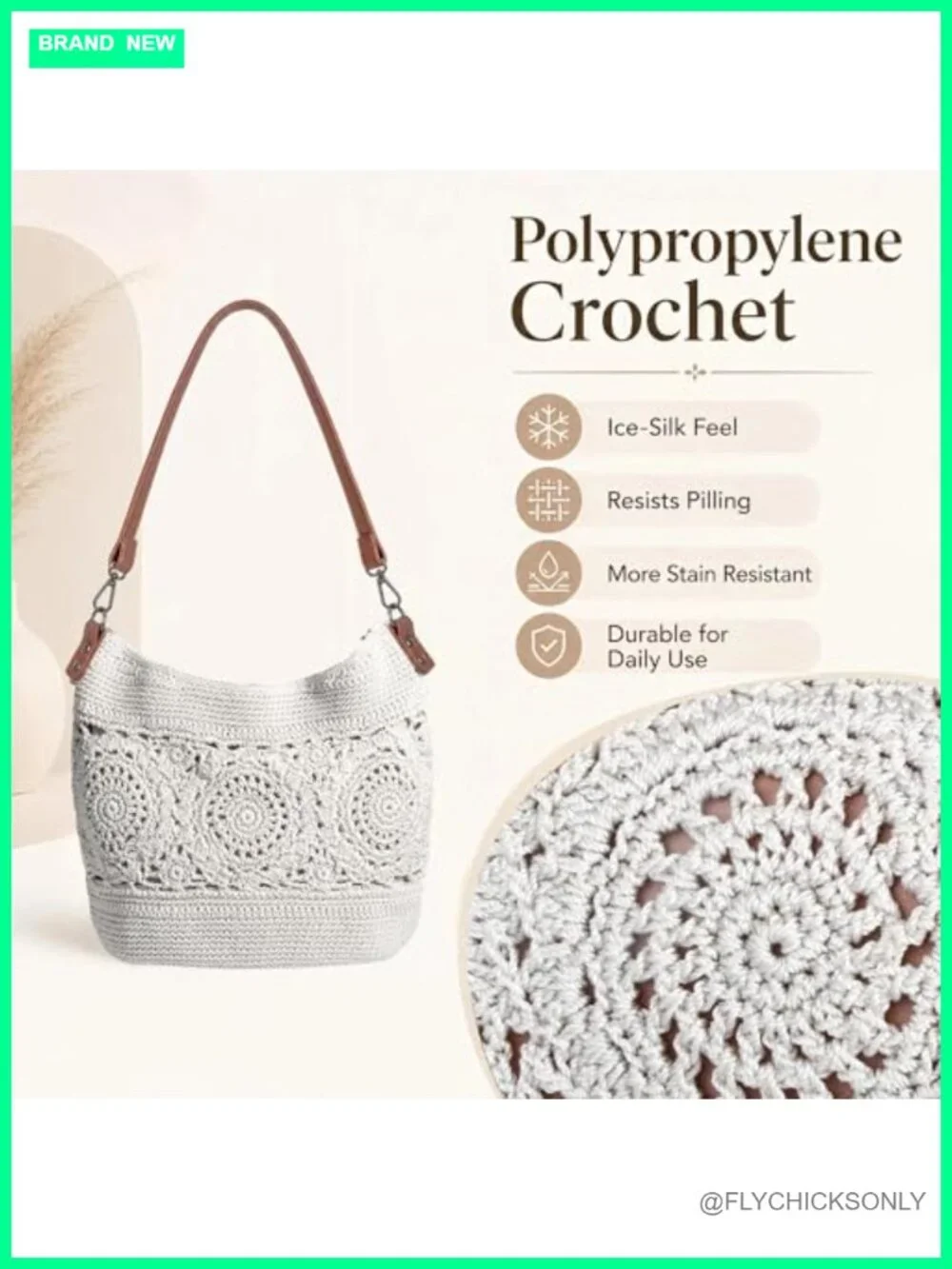 Boho Crochet Crossbody Bag Handmade Hobo Purse Large Tote for Travel